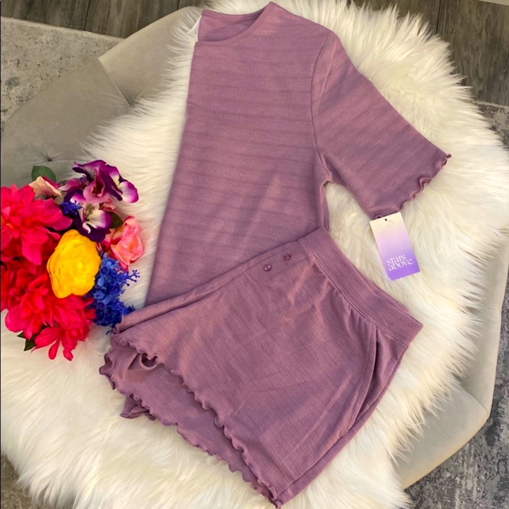 😍PRICE FIRM! NEW! Passion Purple Summer Pajama Set Ribbed Edge Accent - Picture 2 of 5